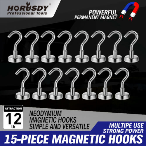 12lb Heavy Duty Magnetic Hooks With Stickers Strong Powerful Neodymium 15 Pack