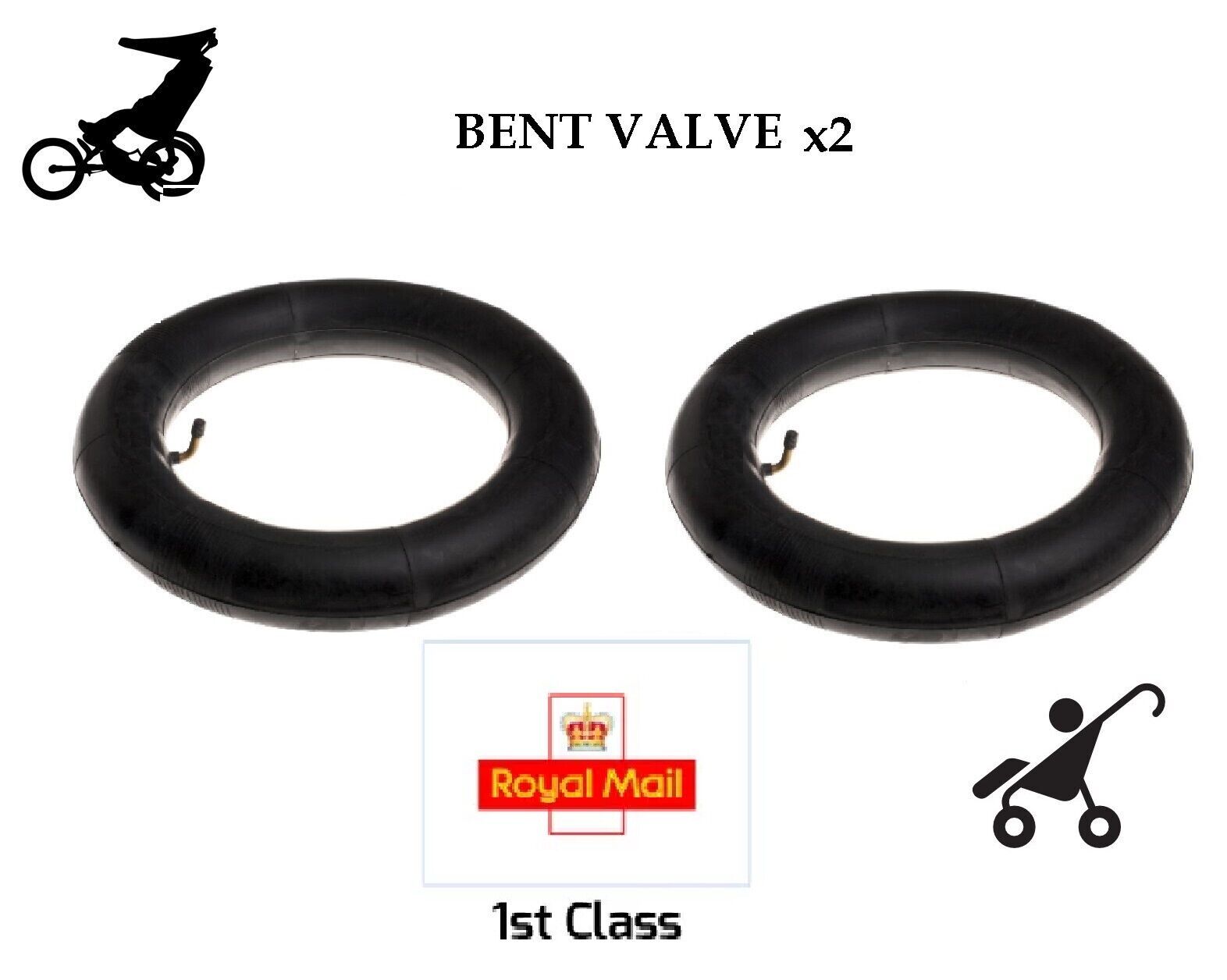 2 X Inner Tubes 12" Bent Valve Fits Out And About Nipper 1st Class Royal Mail