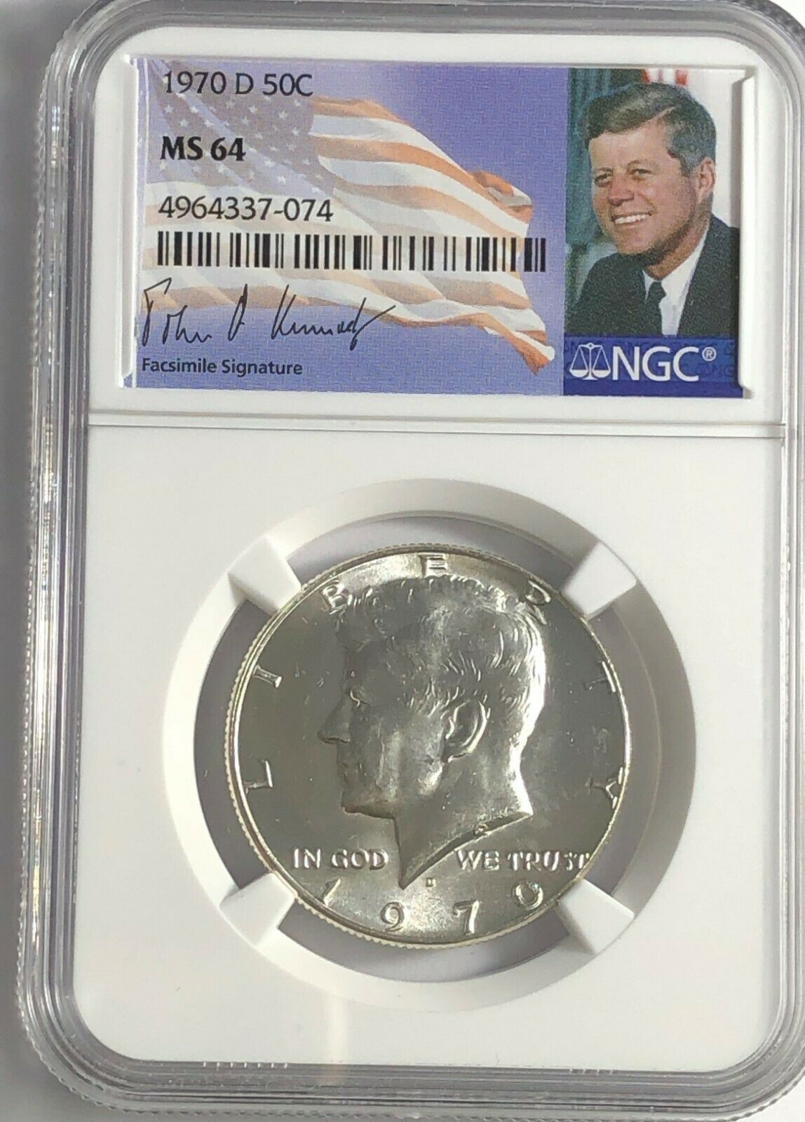 1970 D Ngc Ms64 Silver Kennedy Half Dollar Jfk Coin Signature Flag Label 50c