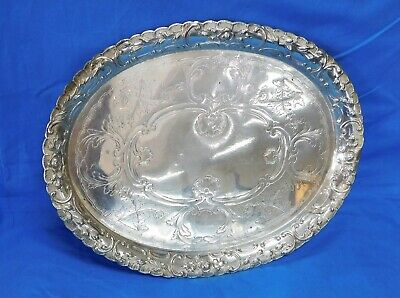 Repoussed & Hand Engraved Sterling Silver Vanity Tray  - Estate - J1435